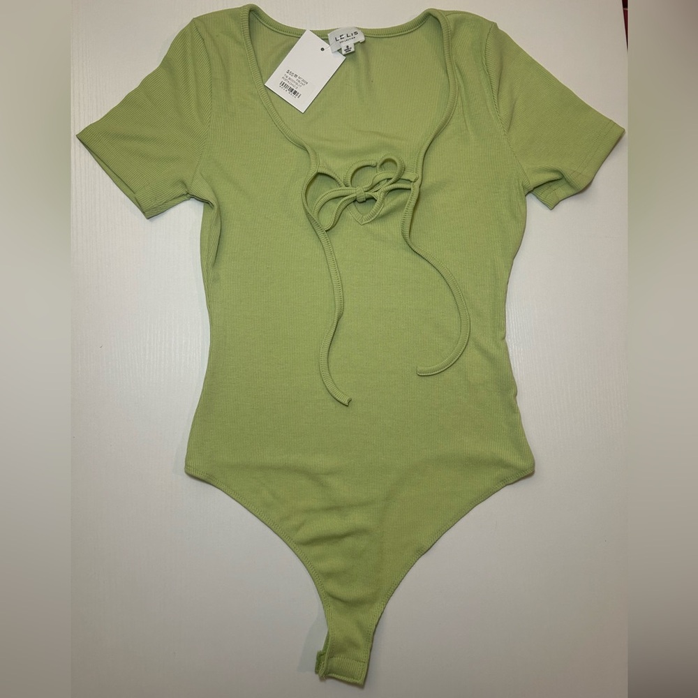 Lelis Collection Front Tie Bodysuit in Pistachio NWT
